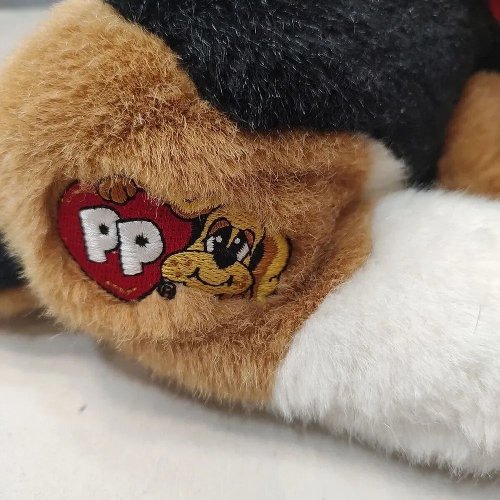 Vtg 2004 Mattel Pound Puppies Tricolor Dog Puppy Plush Toy Red‎ Bow Floppy Ears